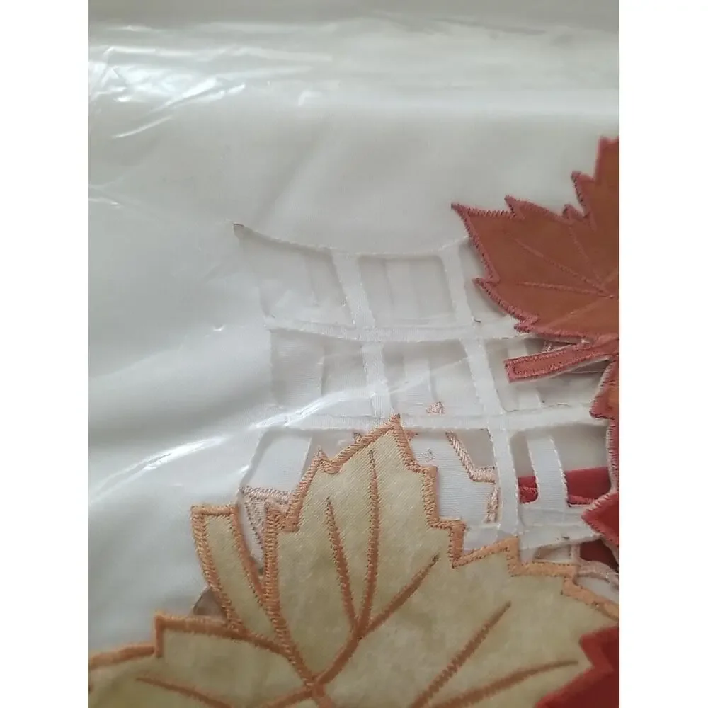 Harvest Cutwork Ivory Table‎ Cloth Fall Rust Leaves Oblong 52